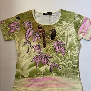 Green and Pink Graphic Women's Top
